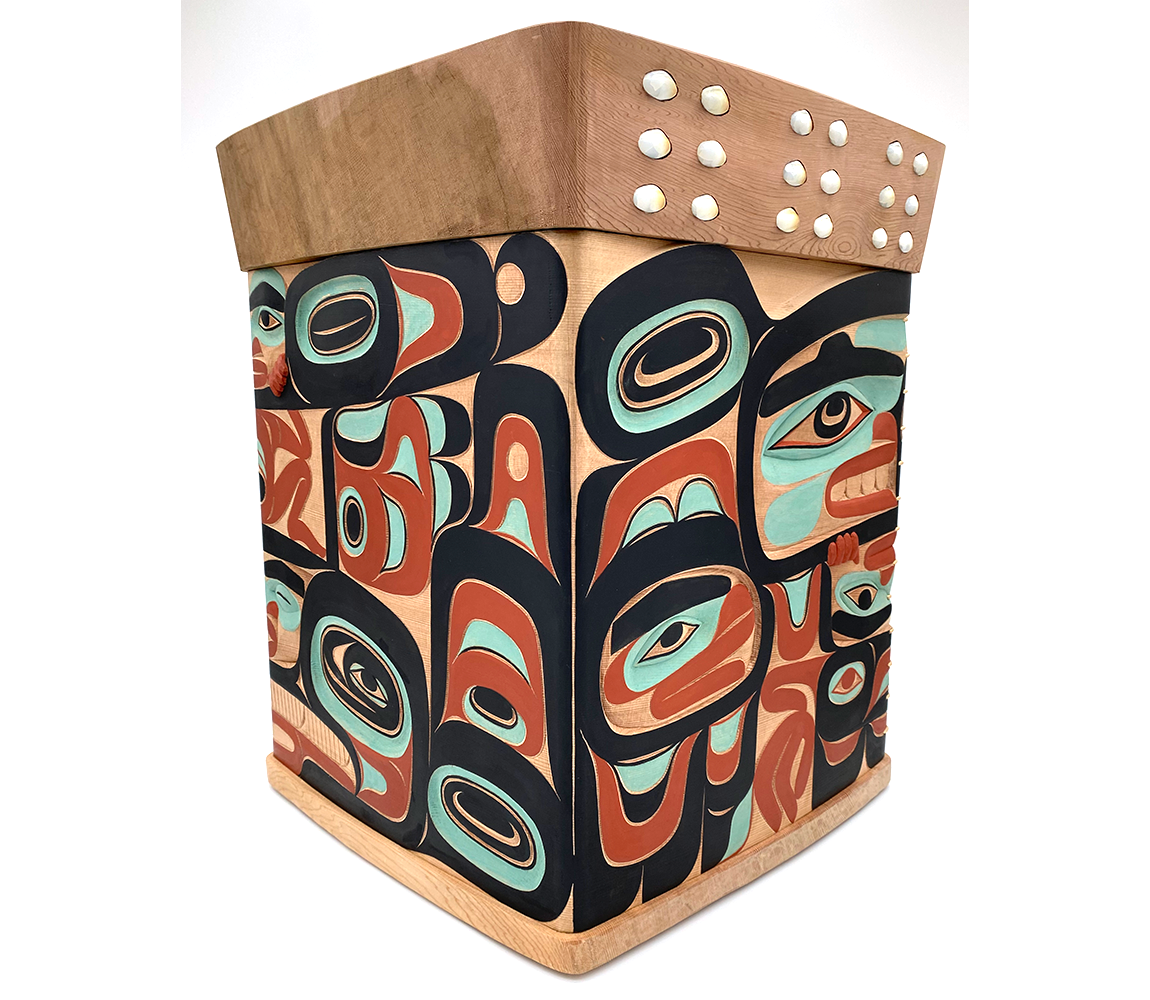 Humpback Whale Escapes Thunderbird Carved Bentwood Box - David Stephens